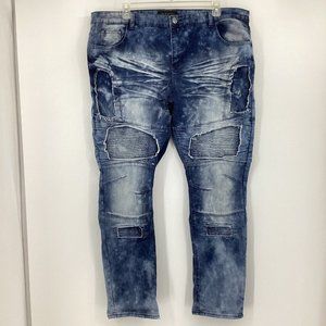 Encrypted Men Jeans 44x34 Acid Wash Medium Denim Patched Straight Streetwear